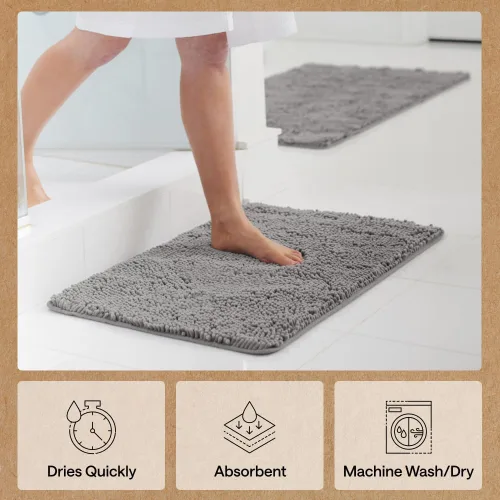 Miniatura 98 de Gorilla Grip - Tapete de baño de felpilla gruesa, suave y absorbente, secado rápido, de microfibra, con reverso de caucho, para piso de ducha, Nube