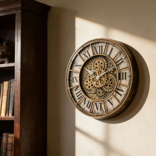 Miniatura 4 de Reloj de pared de 18 pulgadas con engranajes en movimiento, decoración industrial steampunk de gran tamaño, relojes de pared de metal antiguos