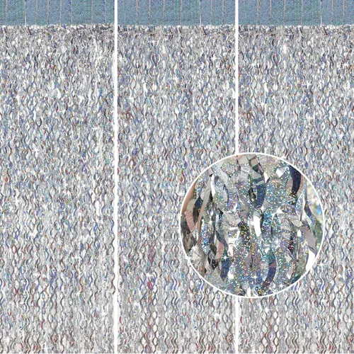 Miniatura 10 de Cortinas de Fondo de Papel de Aluminio Negro, CYLMFC 3 Pack 3.3 pies x 6.6 pies, Cortinas Metálicas Brillantes para Decoración de Cabina de Fotos