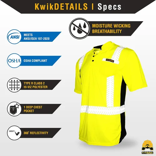 Miniatura 6 de KwikSafety - Camisas de seguridad de manga corta premium [collares de lujo] Clase 2 Hi Vis Camisas para hombres ANSI OSHA Camisas de alta