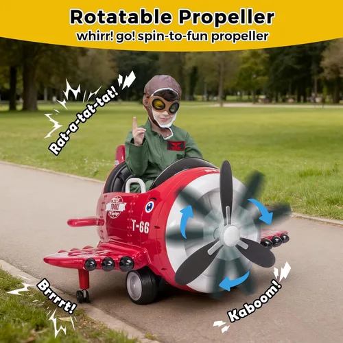 Miniatura 8 de Avión de paseo con control remoto TOBBI - Auto infantil con batería, auto para niños pequeños de 12V para conducir, autos eléctricos de paseo