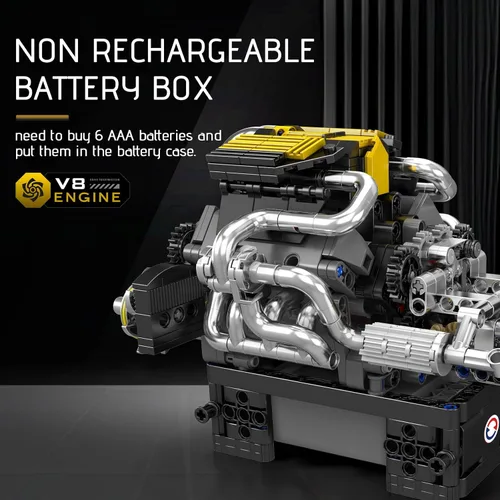 Miniatura 3 de Mould King 10207 Supercar Engine V12 Cilindro, kit de construcción de bloque en forma de V 1:1, juego de bloques de abrazadera con motor, caja