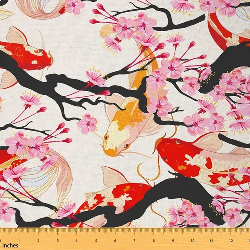 Miniatura 35 de Koi Fish - Tela de tapicería de The Yard, tela decorativa japonesa exótica Hokusai con olas del océano para tapicería y proyectos de bricolaje
