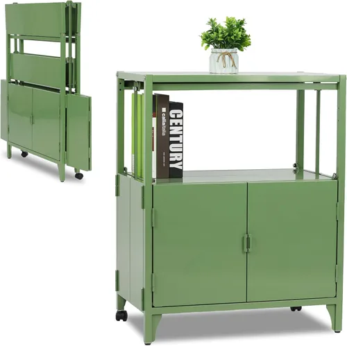 Miniatura 7 de Morden Buffet Armario de almacenamiento plegable de metal, armario de consola de entrada de acero con ruedas para patio, exterior, interior, cocina