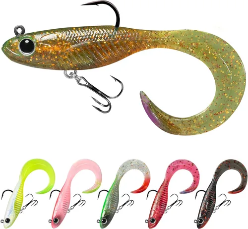 TRUSCEND Duramax Easy Catch TPE Soft Fishing Lures with BKK Hooks, Trembly Sinking and Vibrating Swim for More Bites, Pre-rigged Tear-Resistant