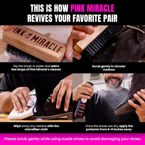 Miniatura 4 de Kit de cuidado de zapatos Pink Miracle - Incluye limpiador de zapatos de 8 oz y cepillo, aerosol repelente para zapatillas The Protector, toallitas