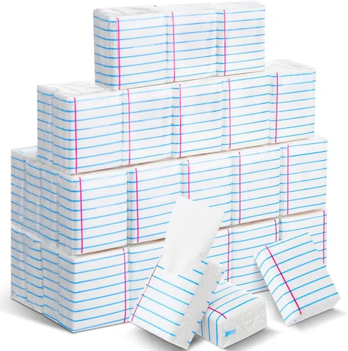 Miniatura 20 de Ctosree Paquete de 50 pañuelos geométricos de bolsillo, paquetes de viaje a granel de 500 hojas de tejidos pequeños, paquetes a granel de 3 capas