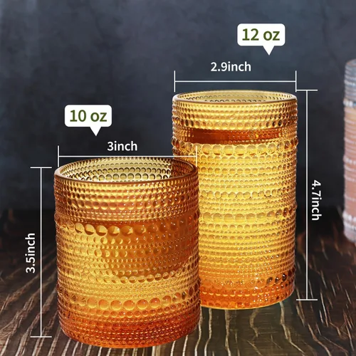Miniatura 3 de Juego de Vasos de Beber Vintage Hobnail, Juego de Cristalería de 8 Vasos, Vasos Highball de 12 oz y 10 oz, Vaso Tumbler para Cócteles, Whisky, Jugo