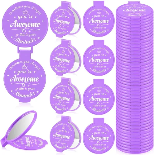 Miniatura 21 de 18 piezas de espejo compacto inspirador de 2.76 pulgadas a granel para mujeres, pequeños regalos de graduación, día de la madre, fiesta, bolso, Negro