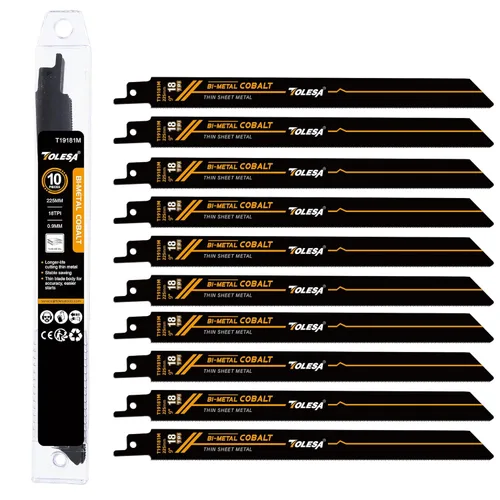 TOLESA M42 - Hojas de sierra recíproca bimetálicas de metal de 8.858 in 18TPI Sierra recíproca con cobalto para corte fino de metal, perfecto para