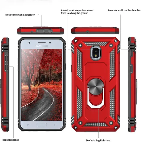 Miniatura 7 de TJS Funda para teléfono compatible con Samsung Galaxy J7, anillo de metal magnético con soporte protector (negro)