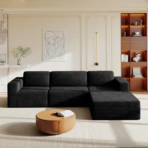 Miniatura 34 de Vesgantti Sofá modular en forma de U de 119 pulgadas, sofá modular de pana con asiento profundo y soporte de resortes, sofá convertible con 2 Beige