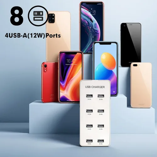 Miniatura 7 de Cargador de pared USB Estación de carga USB para múltiples dispositivos, tira de concentrador de carga de 8 puertos, bloque de cargador inteligente