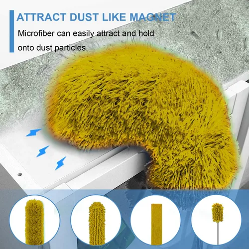 Miniatura 4 de Plumeros mejorados para limpieza (6 unidades), plumero de ventilador de techo con poste de extensión grueso de 100 pulgadas, plumero largo Amarillo
