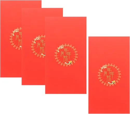 Miniatura 7 de Vaguelly Sobres rojos de año nuevo 3D 2024, 4 unidades, loto chino, carácter, año del dragón, Fengshui, Fortuna, sobre Hong Bao Lucky Money Red As