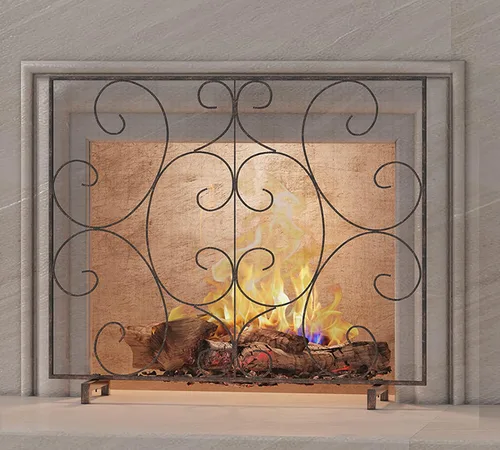 Kingson Pantalla Decorativa Plana de Panel Único para Chimenea, Cubierta de Malla de Metal Duradera Hecha a Mano, Resistente al Calor, Protector de