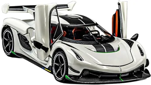 Therina - Coches de juguete modelo Koenigsegg Jesko 1/24 de aleación blanca, vehículos fundidos a troquel coleccionables con sonido y luz
