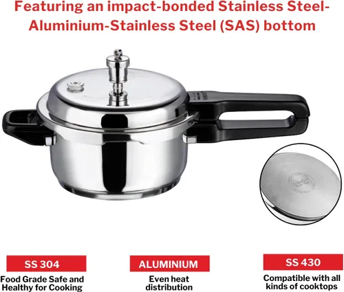 Miniatura 6 de Vinod V-3L - Olla a presión con fondo sándwich de acero inoxidable, 3 litros
