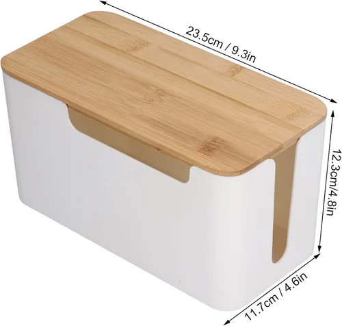 Miniatura 3 de Caja de gestión de cables Caja de almacenamiento de cables pequeña con tapa de madera para cables de TV, enrutadores, ordenadores, cables