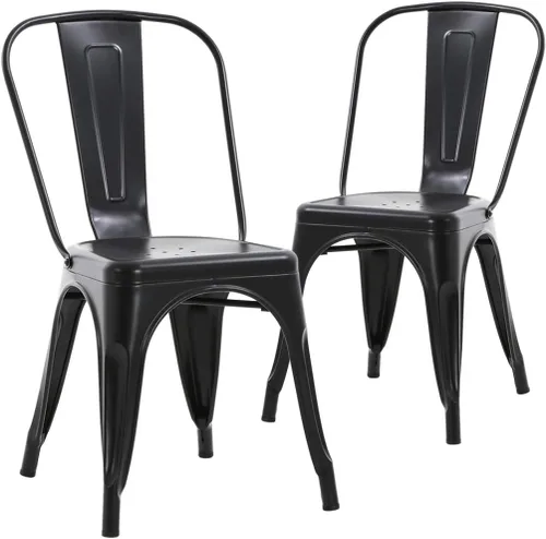 Sillas de metal para interiores y exteriores, sillas laterales apilables para restaurante, bistró, cafetería, Tolix con respaldo, juego de 2, sillas