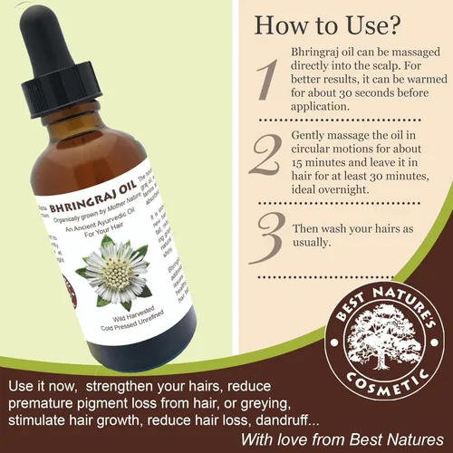 Miniatura 3 de Best Natures Aceite de Bhringraj, aceite de Eclipta Alba indio, puro y natural, limpia el cuero cabelludo, mejora la apariencia general del cabello.