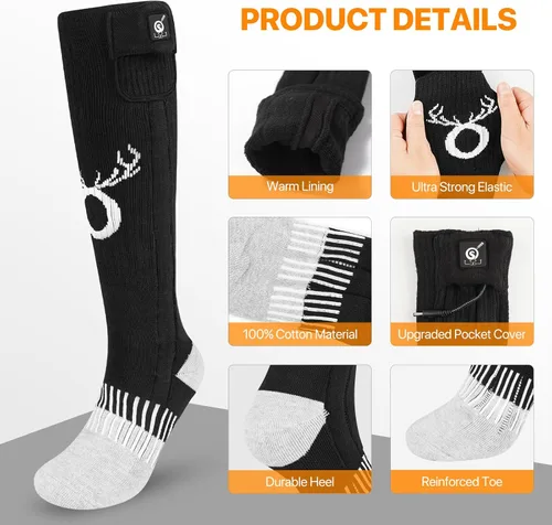 Miniatura 4 de SNOW DEER Calcetines calefactables, calentador de pies eléctrico con batería recargable para hombres y mujeres, invierno, esquí, caza, camping