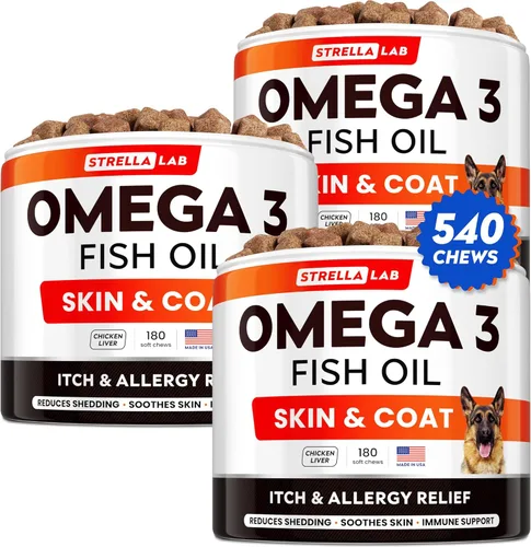 Miniatura 13 de StrellaLab Aceite de pescado Omega 3 Golosinas para perros (180 golosinas) – Alivio de alergias y picazón – Suplemento para la piel y el pelaje