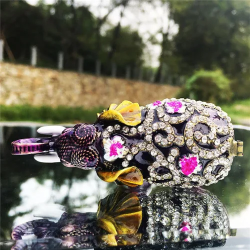 Miniatura 5 de Waltz&F Caja de baratija con bisagras de elefante morado con bisutería pintada a mano, figura de animal coleccionable