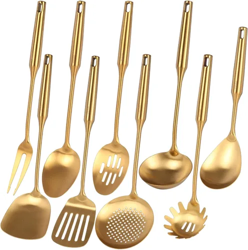 Miniatura 9 de Juego de Utensilios de Cocina Dorados – Juego de Cucharas Pequeñas y Grandes de Acero Inoxidable 18/10, 16 PIEZAS Herramientas de Cocina Totalmente