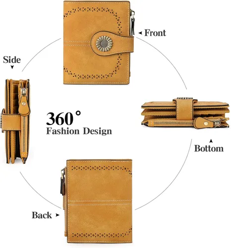 Miniatura 155 de SENDEFN - Billetera pequeña de piel auténtica para mujer, diseño plegable con ventana para tarjeta de identificación