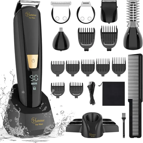 Hatteker Recortadora de pelo corporal para hombre, recortadora de ingle, kit de aseo eléctrico, afeitadora corporal, impermeable, 6 en 1