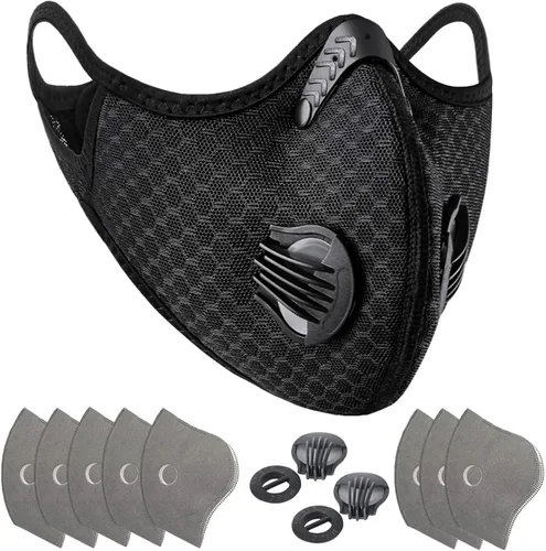 Facemask Loops Painter - Máscara antipolvo, reutilizable, extra con 8 filtros de carbón activado, 2 válvulas para carpintería, corte y molienda