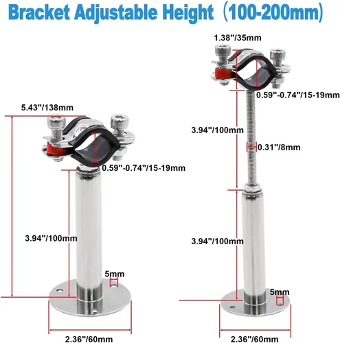 Miniatura 4 de 2 Pcs 304 Stainless Steel Adjustable Pipe Hanger Bracket with Base Plate & Screw – Fits 15-108mm OD Tubes for Wall Mount(50-100mm Adjust,45-48mm)