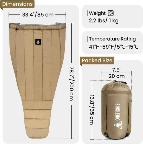 Miniatura 7 de OneTigris Featherlite Colcha Ultraligera para Dormir, Pesa 35oz, Colcha Superior Cálida para Hamaca 40 Grados, con Caja para Pies, Perfecta