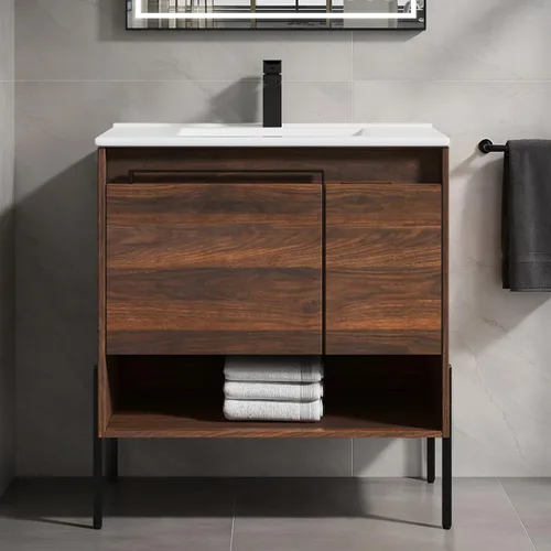 Miniatura 17 de Blossom Turin - Mueble de baño de roble Classik de 24 pulgadas con fregadero acrílico, gabinete independiente minimalista de madera, diseño moderno