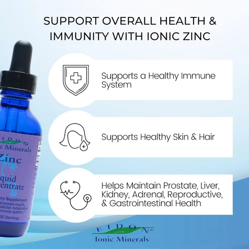 Miniatura 4 de Eidon Ionic Minerals Concentrado de zinc líquido, suplemento iónico de zinc para adultos y niños, apoya el sistema inmunológico, el cabello