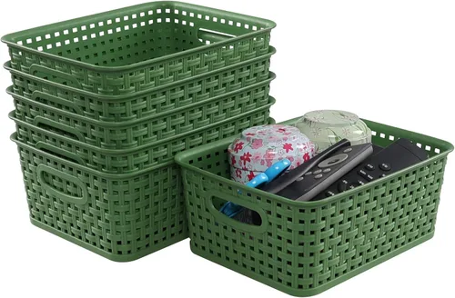 Miniatura 7 de Cesta de almacenamiento de plástico tejido, 10.03 x 7.55 x 4.09 pulgadas, juego de 6, verde