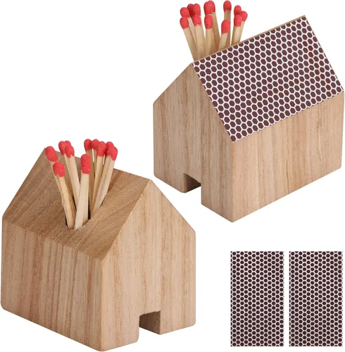 Juego de 2 soportes de madera con forma de casa de Haoideo con almohadilla de golpeador; Haoideo Home Decor Wood House Match Holder Natural Life