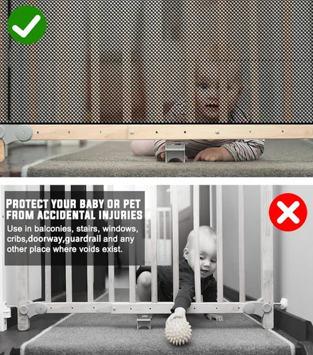 Miniatura 7 de Red para escalera, Barrera de seguridad para bebés para escaleras sin necesidad de perforación, Barrera de seguridad para pasamanos de bebé, 18 pies