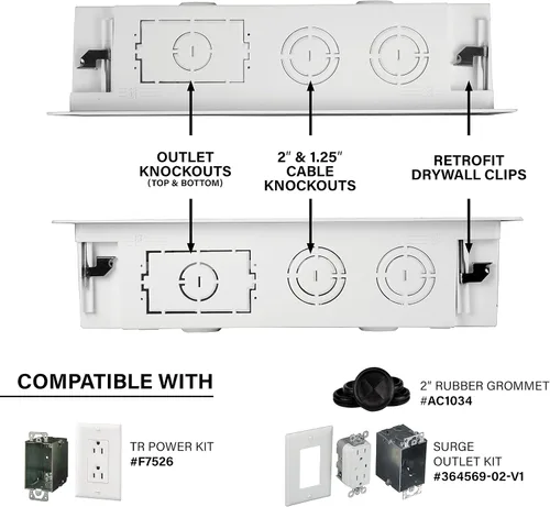 Miniatura 7 de Legrand - Gestión de cables OnQ, caja multimedia en pared, carcasa de cableado estructurado de doble propósito, caja de almacenamiento empotrada