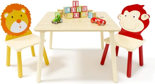 Juego de mesa y 2 sillas para niños, juego de mesa de actividades de madera de 3 piezas, juego de mesa y silla para niños y niñas, guardería, hogar,