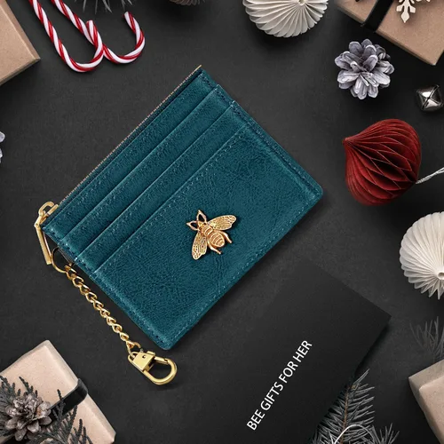 Miniatura 64 de SEAVILIA Tarjetero llavero cartera para mujer con ventana de identificación RFID monedero regalo abeja delgada minimalista pequeña cartera