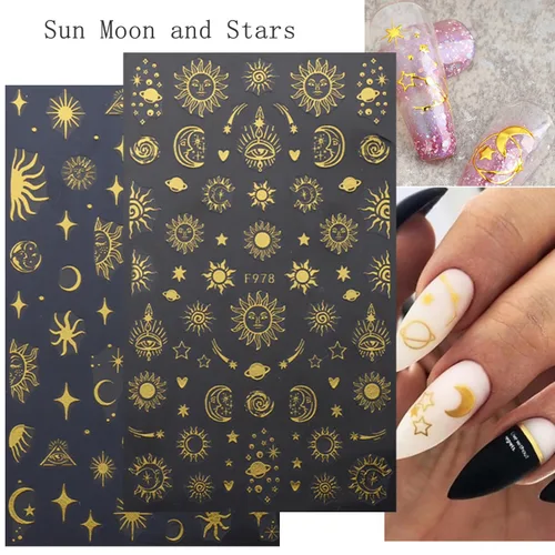 Miniatura 5 de Calcomanías de arte de uñas alienígenas, astronauta, tierra, luna, estrella, ovni ojos de cohete, diseños de calcomanías autoadhesivas para uñas
