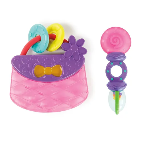 Miniatura 5 de Bright Starts Everything Nice Juguetes de Dentición Conjunto de 9 Piezas - Sonajeros sin BPA y Mordedores Enfriables, Juguetes para Bebés Morados