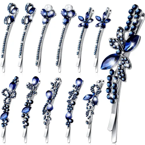 Hanaive 12 horquillas para el cabello con diamantes de imitación de cristal vintage, clip lateral para novia, horquillas, accesorios de joyería para