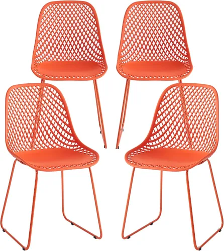 Miniatura 12 de Juego de 2 sillas de comedor modernas, sillas de cocina estables de plástico con base de trineo de metal para comedor (naranja sangre)
