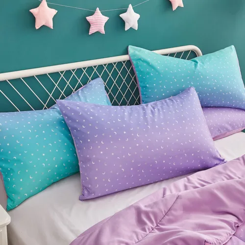 Miniatura 4 de Yogeneg Juego de edredón arcoíris tamaño matrimonial/queen para adolescentes y niños mujeres, edredón metálico con estampado de sirena con 2 fundas