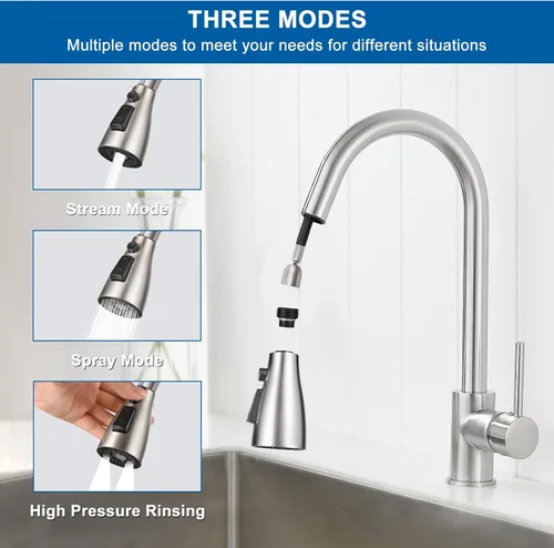 Miniatura 2 de Cabezal de repuesto para grifo de cocina, cabezal rociador desplegable de 3 funciones premium con 9 adaptadores, cabezal de grifo de fregadero