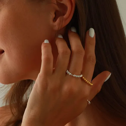 Miniatura 3 de Anillo de ansiedad antiestrés para mujer, anillo giratorio de plata de ley 925/oro con cuentas - Joyería para el alivio del estrés, regalo ideal