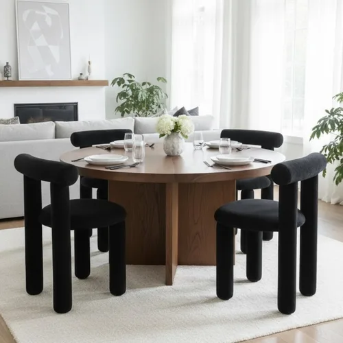 DUOMAY Juego de 4 Sillas de Comedor Modernas Negras de Bouclé, Sillas de Cocina Tapizadas Sherpa Sin Brazos con Respaldo de Barril, Sillas de